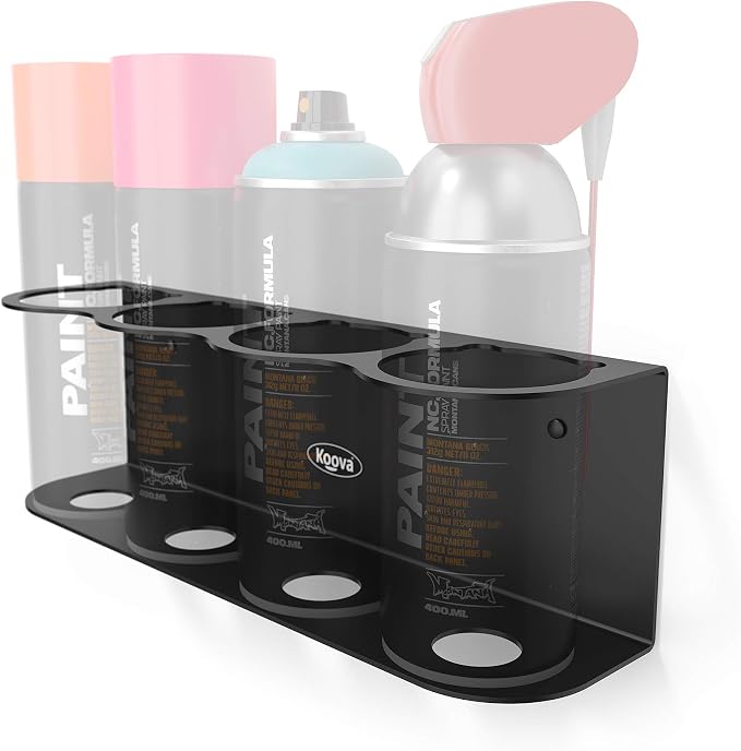 Koova 4 Aerosol Spray Can Holder | Easy Install Wall Mount | Heavy-Duty Powder by Koova