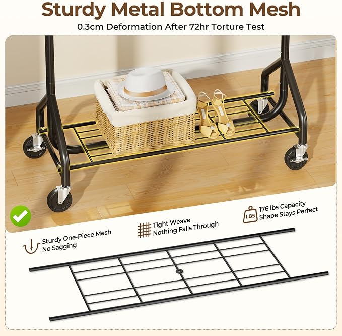 Heavy-Duty 450LBS Capacity Metal Clothes Rack，Rolling Clothing Rack - Image 4
