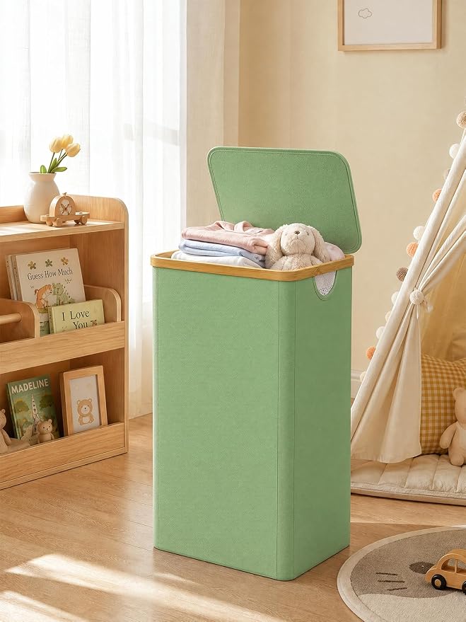 iEGrow Laundry Basket with Lid, 110L Large Laundry Hamper with Banboo Handle - Image 9