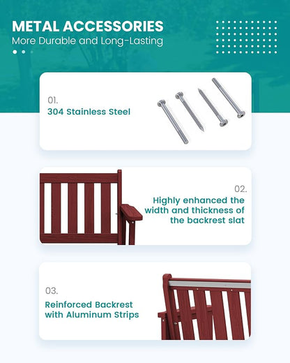 SERWALL HDPE Outdoor Bench, 2-Person Weatherproof Porch Bench, 1 Pack, Suitable - Image 5