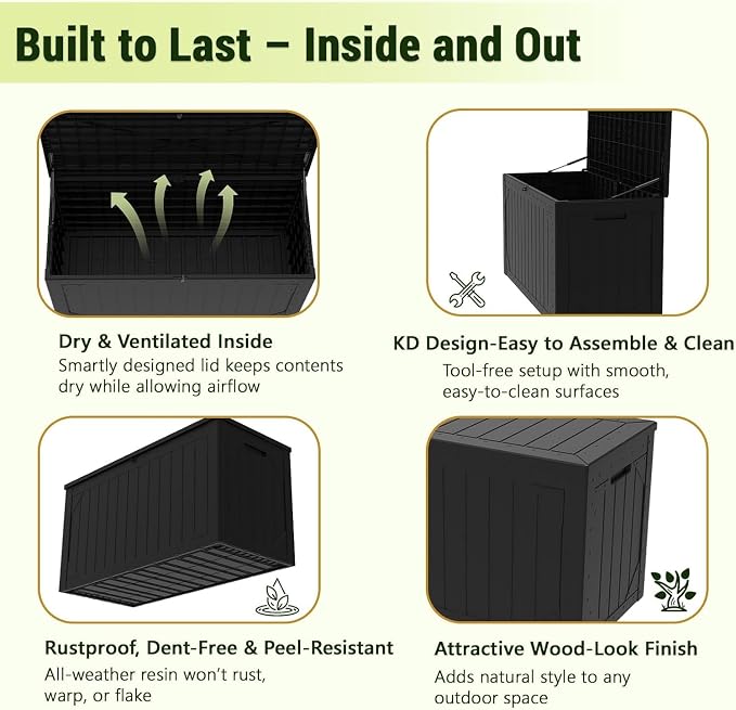 100 Gallon Resin Deck Box, Waterproof Outdoor Storage Box - Image 6