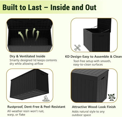 100 Gallon Resin Deck Box, Waterproof Outdoor Storage Box - Image 6