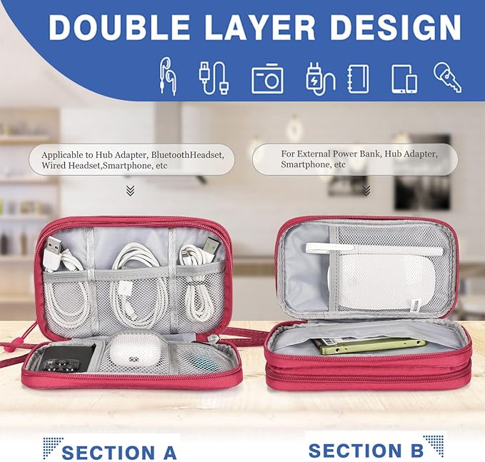CAAORDKSO Electronic Organizer Travel Case Storage Bag, Universal Electronics - Image 3