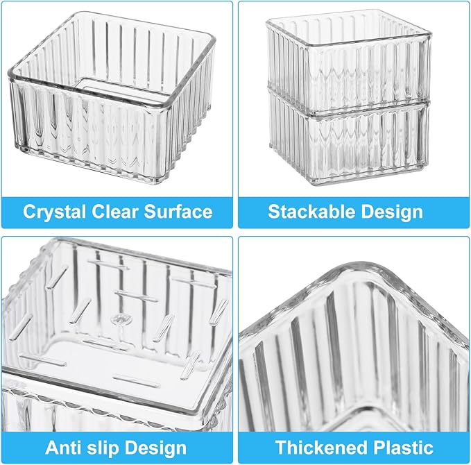 HOTOOLME 7PCS Clear Drawer Organizers Bins, 4 Size Stackable Makeup Drawer - Image 4