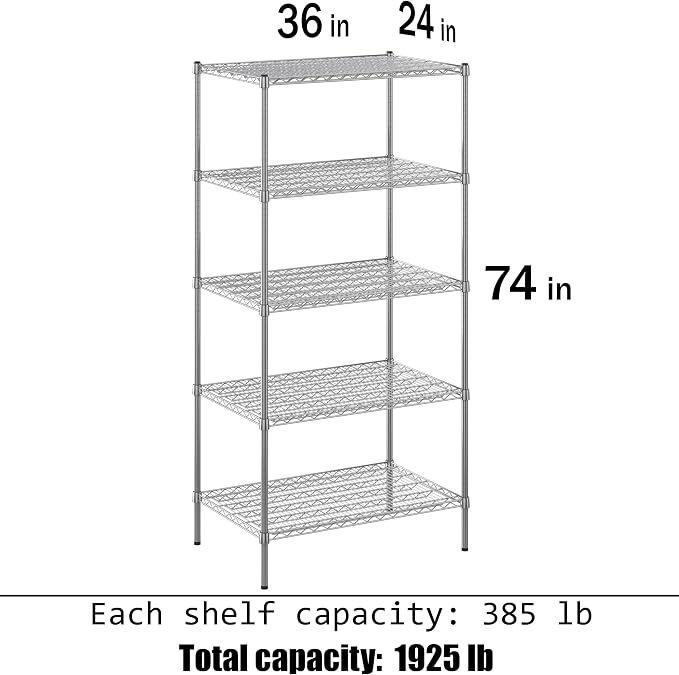 24" Deep x 36" Wide x 74" Height Wire Shelving Kit | 5-Tier | NSF Commercial - Image 3