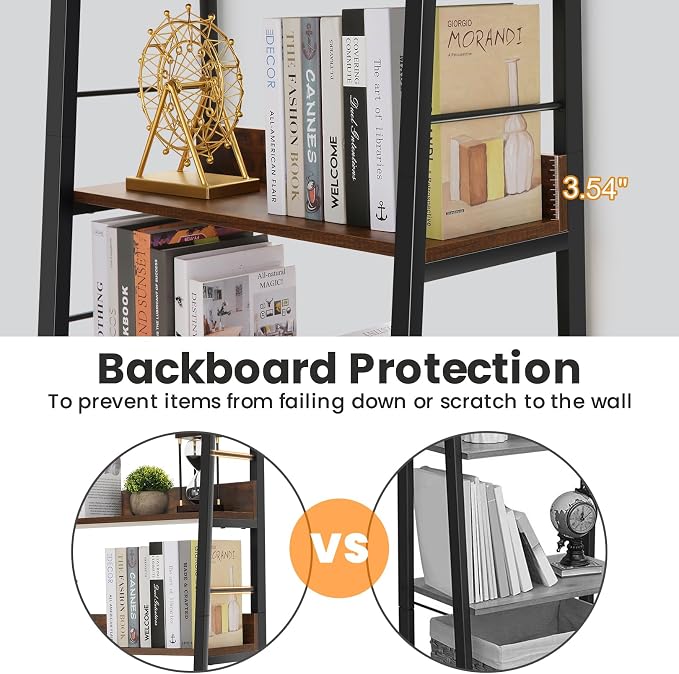 Himimi Ladder Bookshelf, 5 Shelf Bookcase Industrial Bookshelf Wood and Metal - Image 4