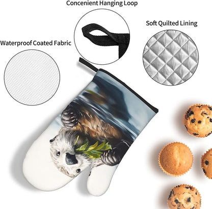 Oven Mitts and Pot Holders Sets of 3 Sea Otter Oven Mitts 3 Pcs Heat Resistant - Image 3