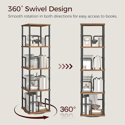 MAHANCRIS 4-Tier Rotating Bookshelf, Freestanding Corner Bookshelf, 360° - Image 5