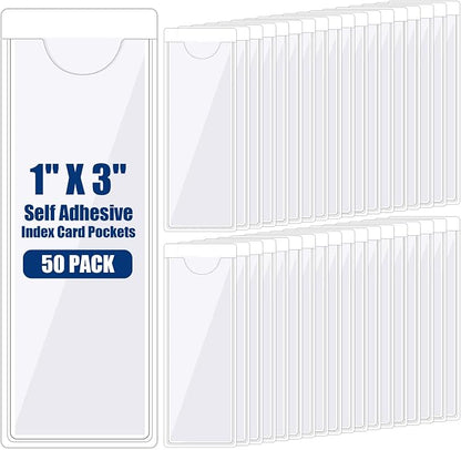 Chinco 50 Pack 1" x 3" Clear Adhesive Pockets, Index Card Pockets - Image 9