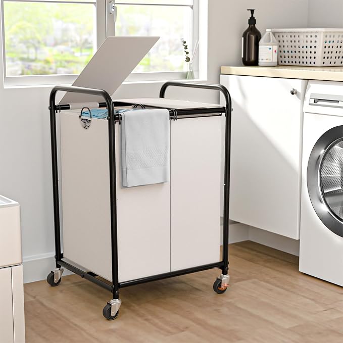 120L Laundry Sorter 2 Section, Rolling Laundry Basket by OLLDIDE