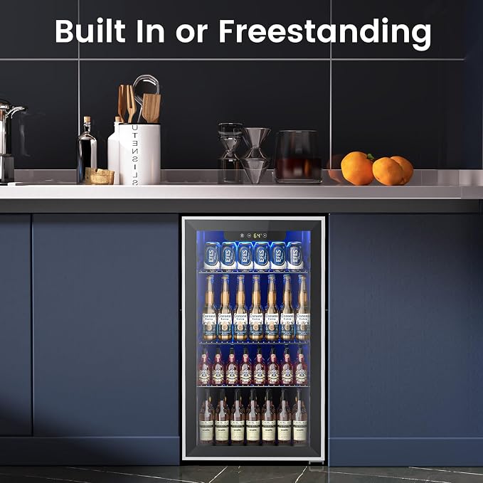 26 Bottle Wine Cooler 130 Can Beverage Refrigerator, Small Freestanding Cabinet - Image 6