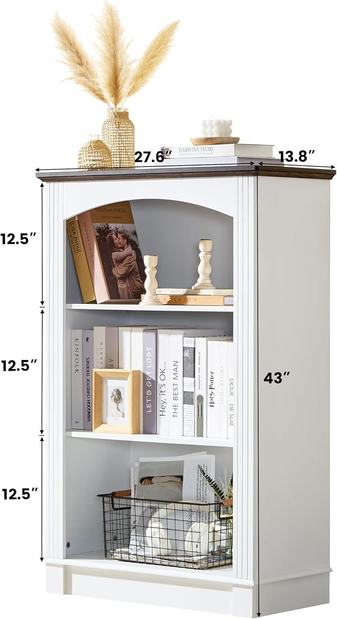 White Bookshelf, 3 Tier Bookcase and Kids Bookshelf, Small Storage Cabinet - Image 2