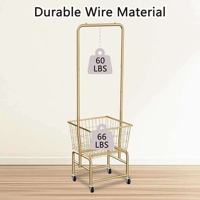 Rolling Laundry Cart with Wheels, Laundry Hamper Basket Organizer with Clothes - Image 8