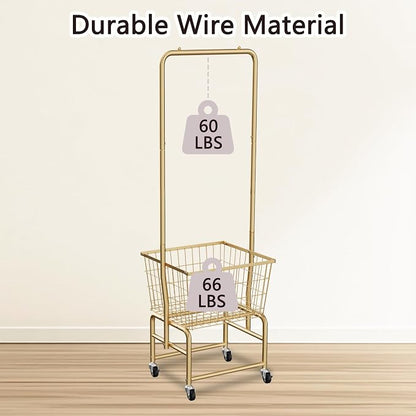 Rolling Laundry Cart with Wheels, Laundry Hamper Basket Organizer with Clothes - Image 8