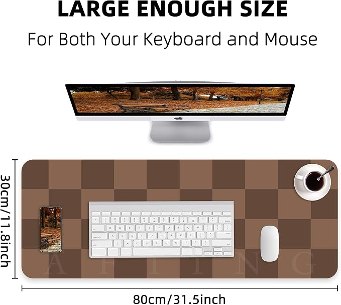 Non-Slip Checkered Desk Mat, Waterproof PU Leather Protector, Large Blotter - Image 2