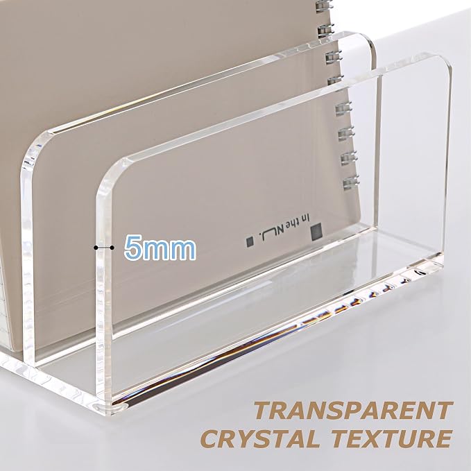 SANRUI Acrylic Desk File Organizer Holder, 5 Upright Clear Desktop Mails Sorter - Image 6
