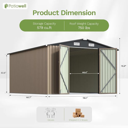 Patiowell 10x12 FT Metal Storage Shed, Heavy-Duty Outdoor Storage - Image 5