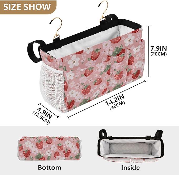 Pink Blossoms and Strawberries Bedside Caddy - Image 4