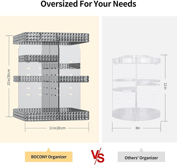 Rotating Makeup Organizer, Large Capacity Cosmetic Display Case, Acrylic - Image 4