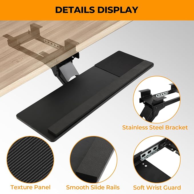 Keyboard Tray - Under Desk Keyboard Tray， 360° Adjustable Slide Out Keyboard - Image 4