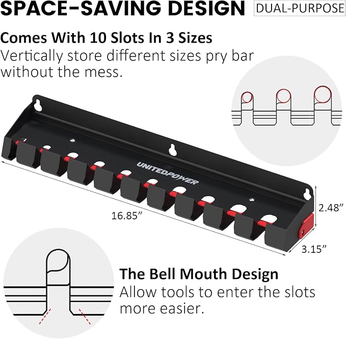 UNITEDPOWER Pry Bar Holder, Lockable Wall Mount Storage Rack Organizer - Image 2