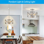XINGQI Nickel Ceiling Light Adjustable Height Pendant Lighting Fixture 3-Light Metal Lamp 13" Rustic Round Lights for Dining Room Kitchen Bedroom Foyer Hallway