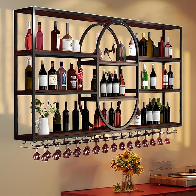 71IN Large Wall Mount Wine Rack, Metal 4 Tier Hanging Bottle Holder - Image 8
