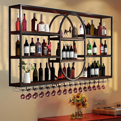71IN Large Wall Mount Wine Rack, Metal 4 Tier Hanging Bottle Holder - Image 8