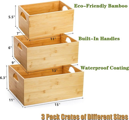 DEAYOU 3 Pack Bamboo Storage Bin, Bamboo Storage Box Crate, Natural Nesting - Image 2