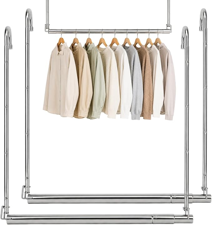 2 Pack Hanging Closet Rod Stainless Steel, Adjustable Width & Height 16–27.5 in by Unknown
