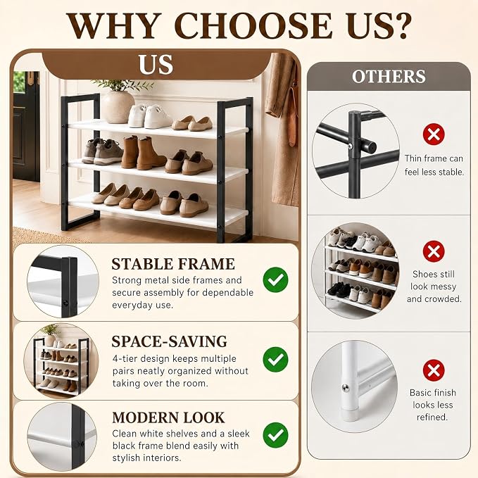 4-Tier Shoe Rack for Closet & Entryway, Stackable Shoe Organizer - Image 6