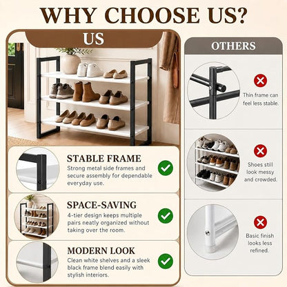 4-Tier Shoe Rack for Closet & Entryway, Stackable Shoe Organizer - Image 6