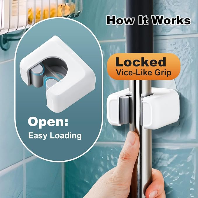 funest 6 Pack Mop and Broom Holder Wall Mount, No Drill Needed Self Adhesive - Image 2