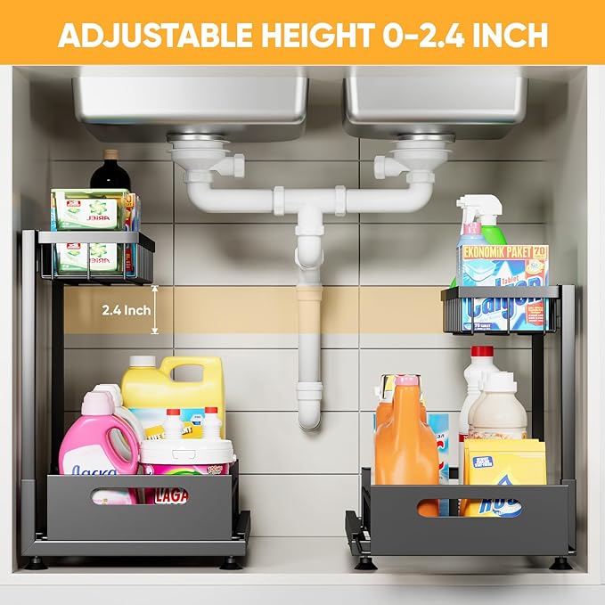 2 Pack Under Sink Organizer Storage 2-Tier Premium Metal Pull-Out Racks - Image 2