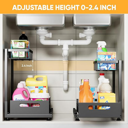 2 Pack Under Sink Organizer Storage 2-Tier Premium Metal Pull-Out Racks - Image 2