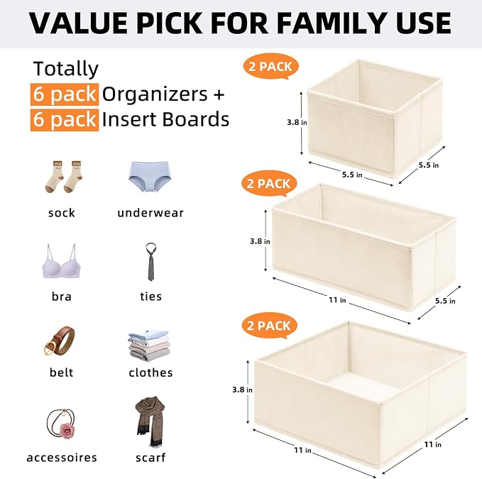 Criusia Drawer Organizer Clothes 6 Pack - Image 2