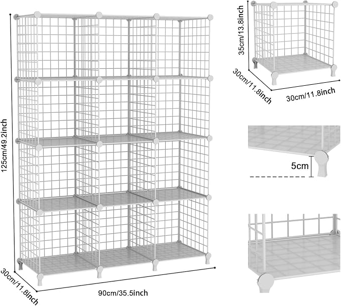 12-Cube Storage Organizer, Metal Wire Cube Shelving Unit, 11.8" L x 11.8" W x - Image 3