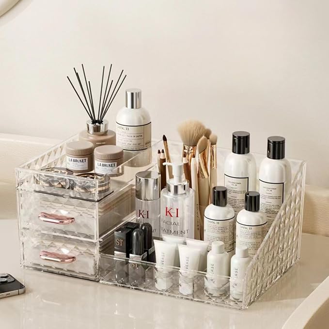 Clear Makeup Organizer for Vanity, Desk Makeup Caddy by KQJS