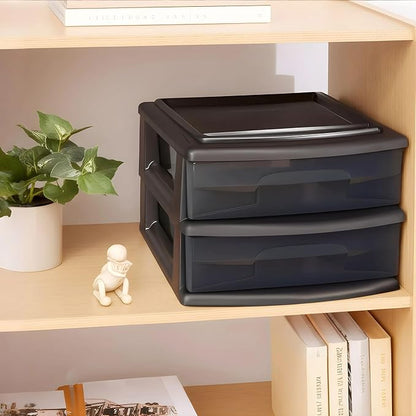 HOMZ 2-Pack 2-Drawer Storage Cart, Plastic Drawers w/Smoke Tint, 14.25" Wide - Image 2