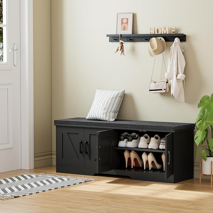HOMSHO Farmhouse Shoe Storage Bench - Image 2