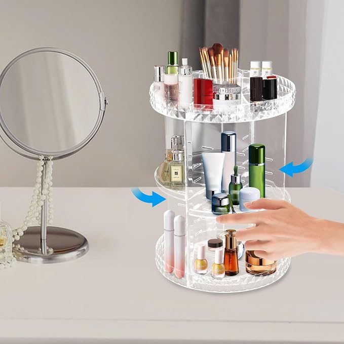 Rotating Makeup Organizer, 360° Rotating Storage, 3 Layer Adjustable Makeup - Image 2