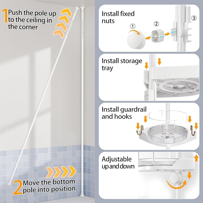 shuang qing 360° Rotating Corner Shower Caddy Tension Pole Organizer - Image 9