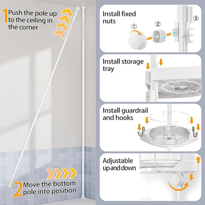 shuang qing 360° Rotating Corner Shower Caddy Tension Pole Organizer - Image 9