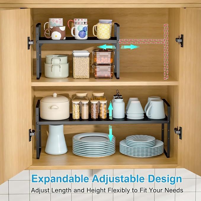 15.5 to 25.5 Inch Kitchen Cabinet Shelf Organizers, Adjustable Kitchen Counter - Image 4