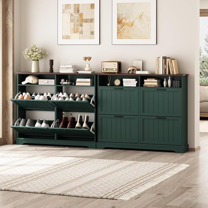 Shoe Storage Cabinet with 4 Flip Drawers, Narrow Slim Shoe Organizer - Image 7