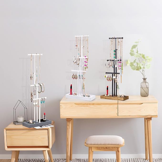 Love-KANKEI Jewelry Tree Stand White Metal and Wood Base Large Storage Jewelry - Image 7