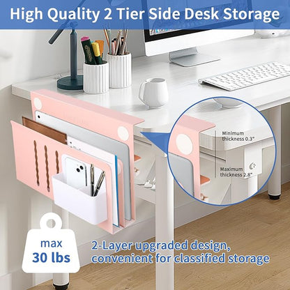 LUKETURE Desk Side Storage, 2 Tie Laptop Holder No Drill Clamp On Organizer | - Image 2