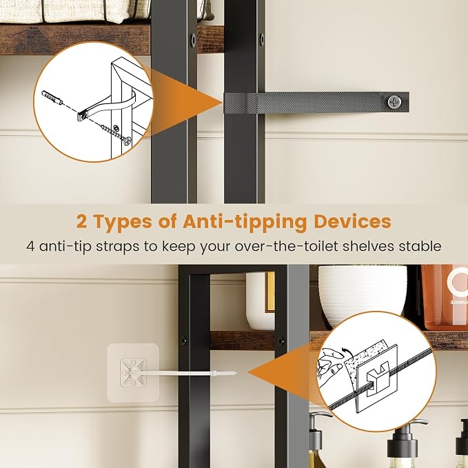 Asgolion Over-The-Toilet Storage Rack, 3-Tier Bathroom Shelves Over Toilet | - Image 6