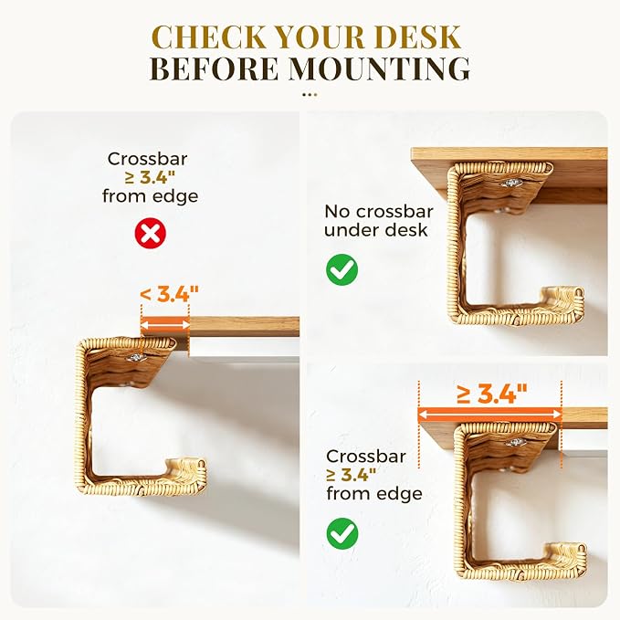 Handmade Rattan Under Desk Cable Management Tray 2 Pack, Natural | Easy Install - Image 3