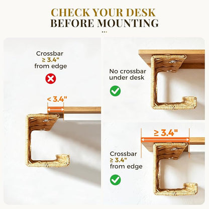 Handmade Rattan Under Desk Cable Management Tray 2 Pack, Natural | Easy Install - Image 3
